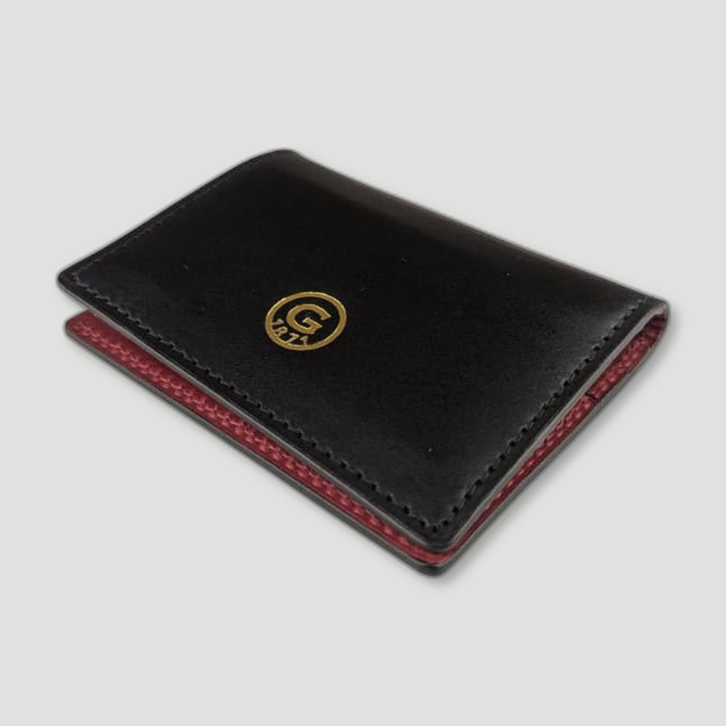 Angled view of Leather AirTag Wallet - Ebony Black from Garstin 1871 - British Made Leather Accessories