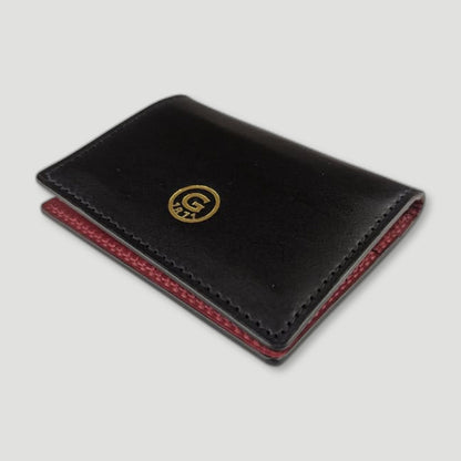 Angled view of Leather AirTag Wallet - Ebony Black from Garstin 1871 - British Made Leather Accessories