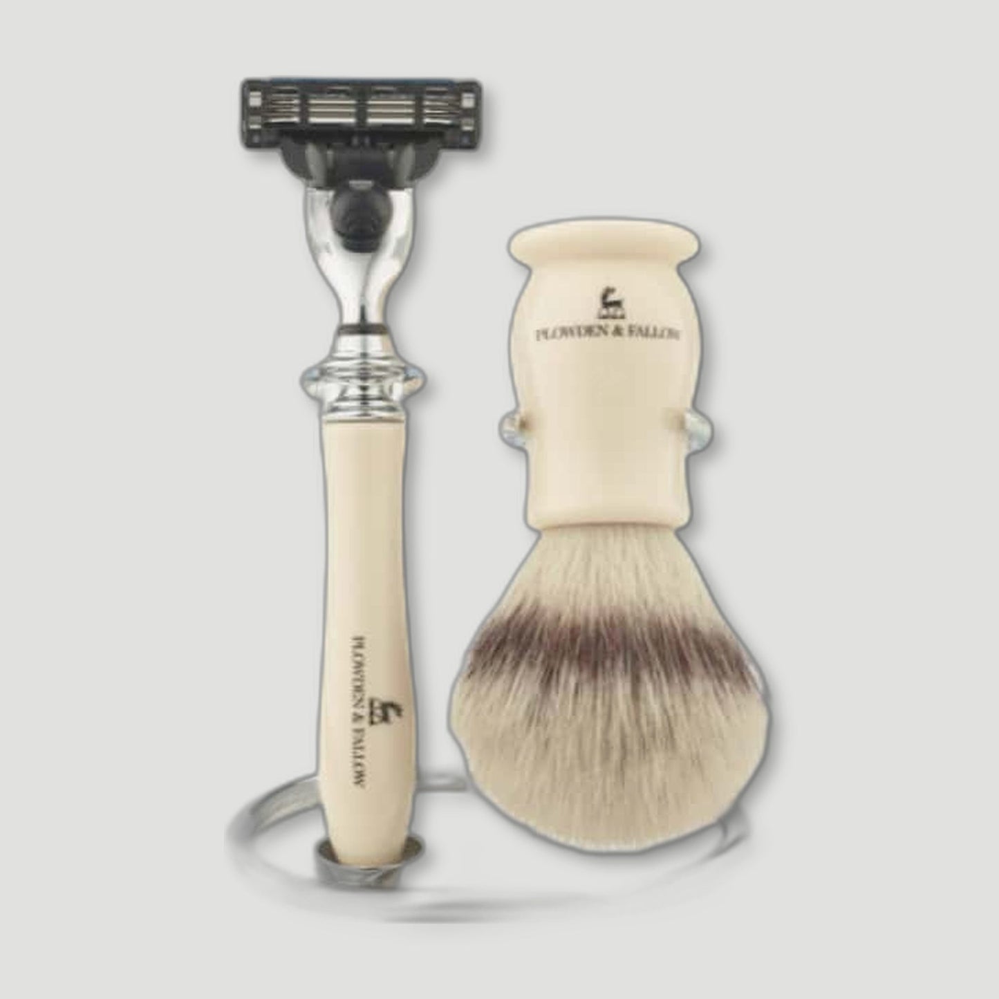 LUDLOW CARTRIDGE SHAVING SET FAUX LIGHT HORN from Plowden & Fallow - British Made Perfumes & Fragrances
