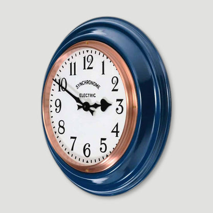 Side view of Maria Blue Factory Clock Arabic Numerals from Synchronome Clocks - British Made Wall Clocks