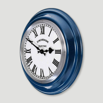Side view of Maria Blue Factory Clock Roman Numerals from Synchronome Clocks - British Made Wall Clocks