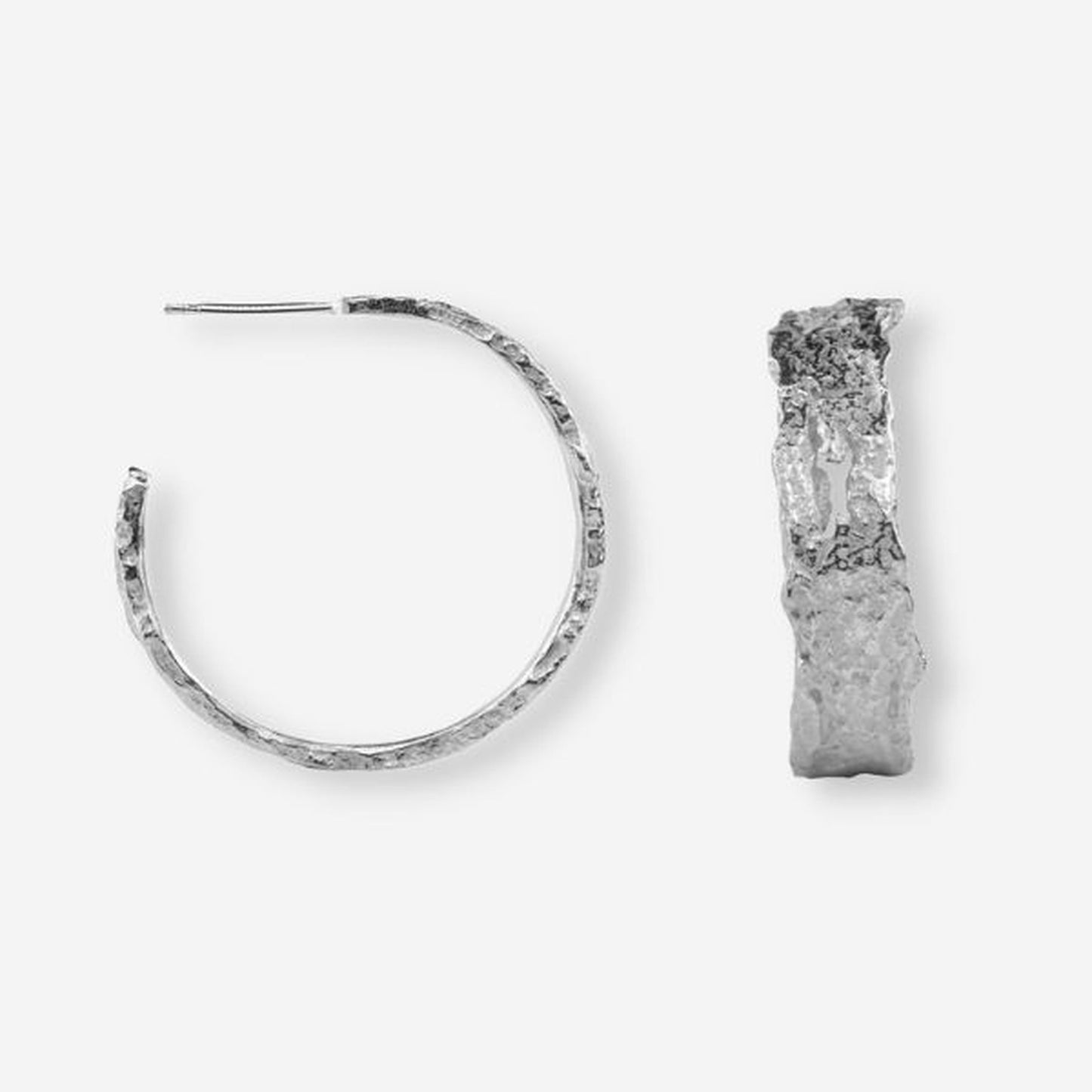 Medium Silver Bark Hoop Earrings