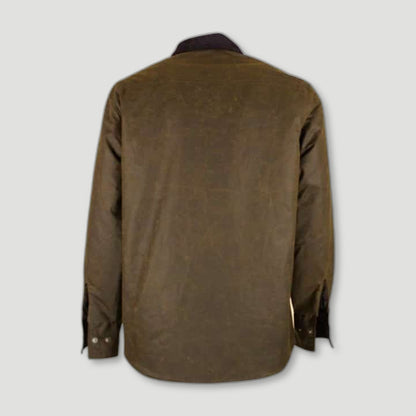 Back view of Men's Alum Waxed Shirt - Caramel from Oxford Blue - British Made Waxed Jackets
