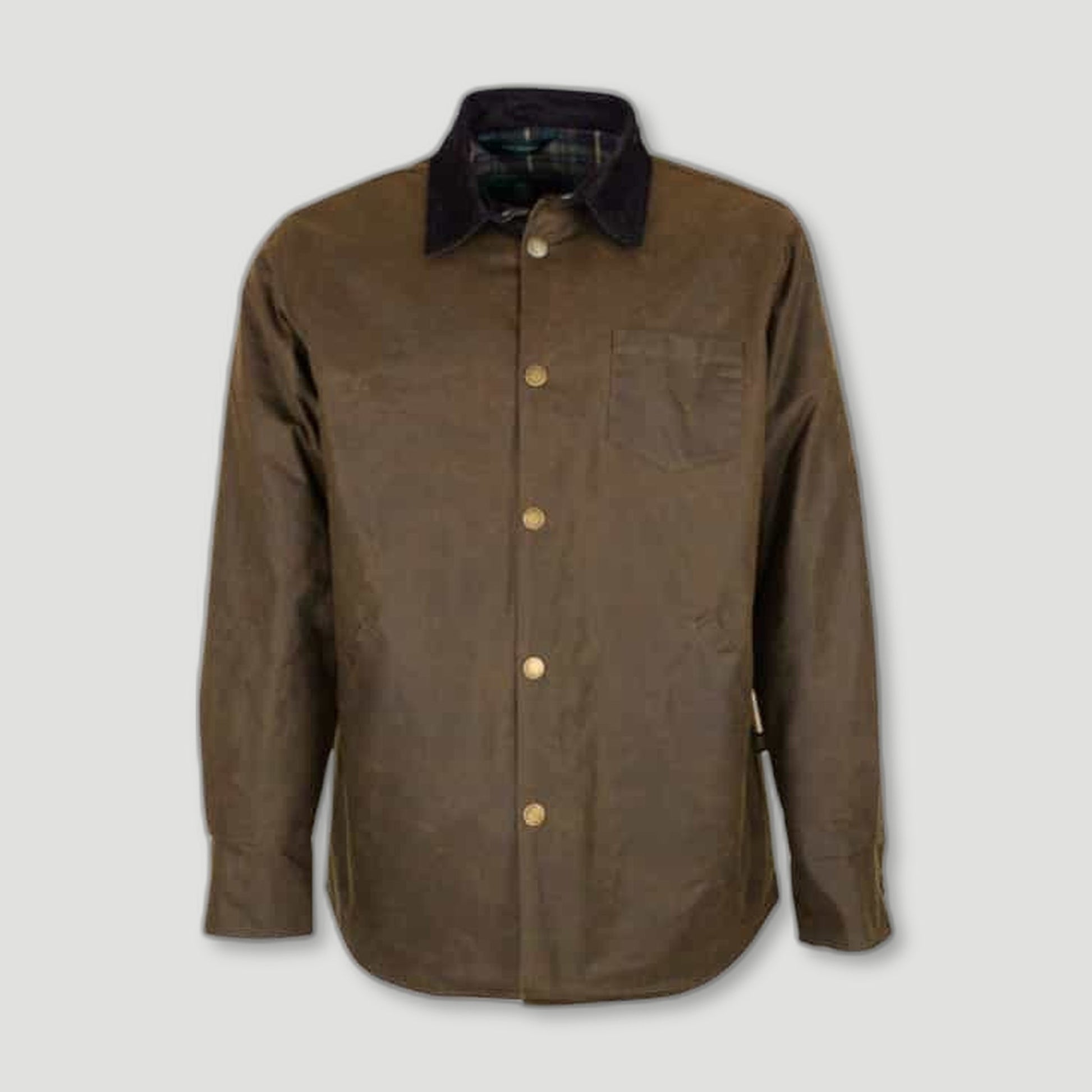 Front view of Men's Alum Waxed Shirt - Caramel from Oxford Blue - British Made Waxed Jackets