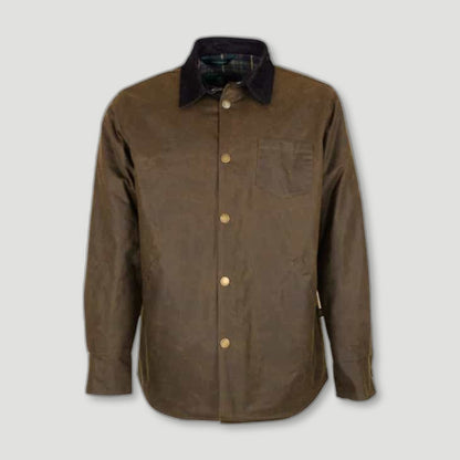 Front view of Men's Alum Waxed Shirt - Caramel from Oxford Blue - British Made Waxed Jackets