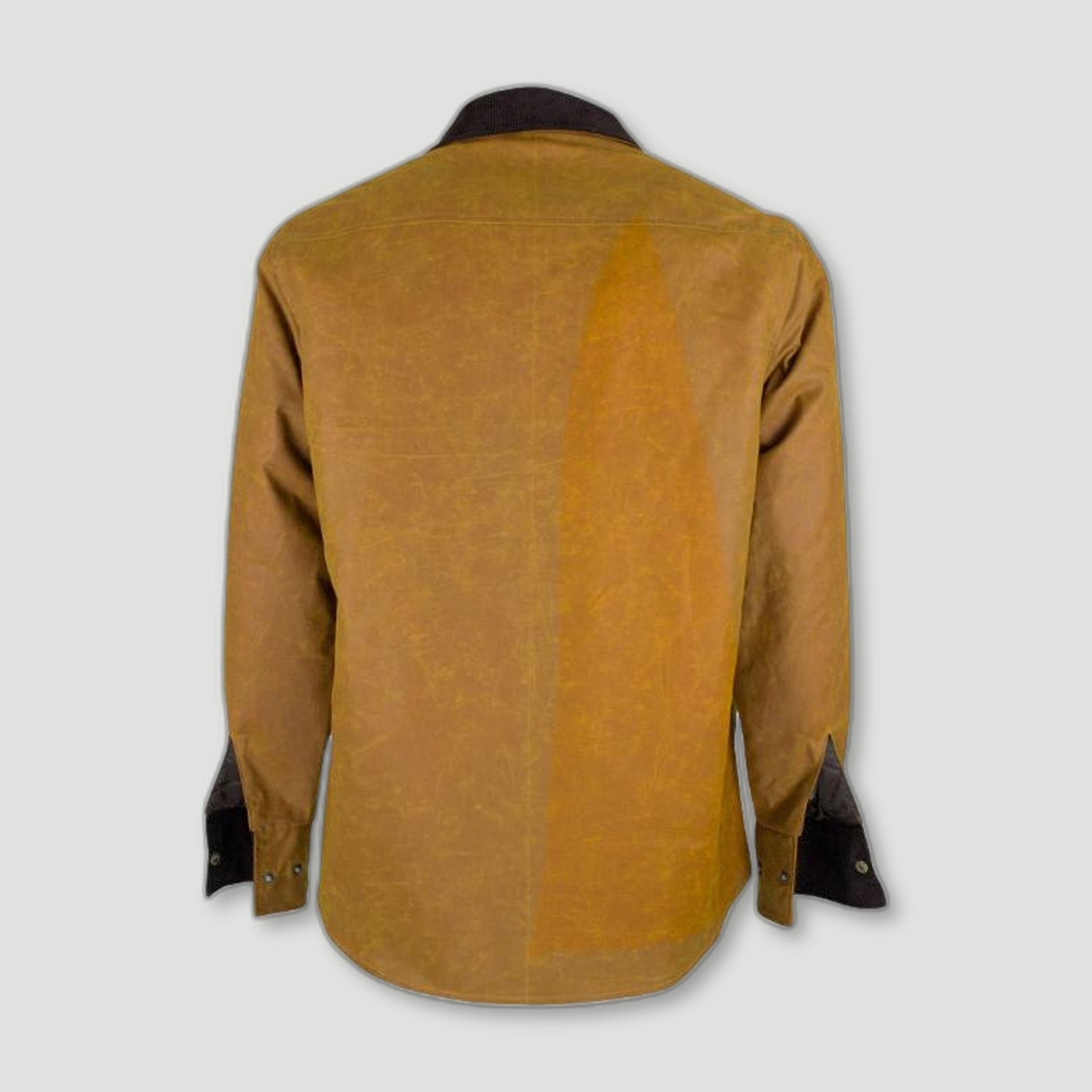 Back view of Men's Alum Waxed Shirt - Gold from Oxford Blue - British Made Waxed Jackets