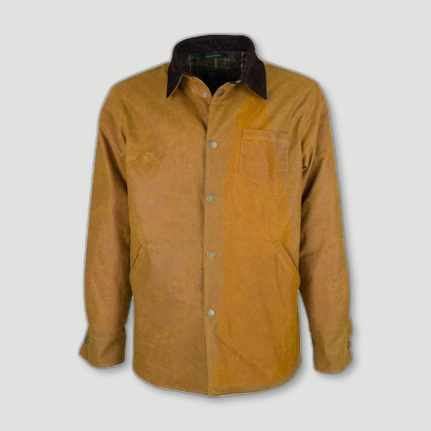 Front view of Men's Alum Waxed Shirt - Gold from Oxford Blue - British Made Waxed Jackets