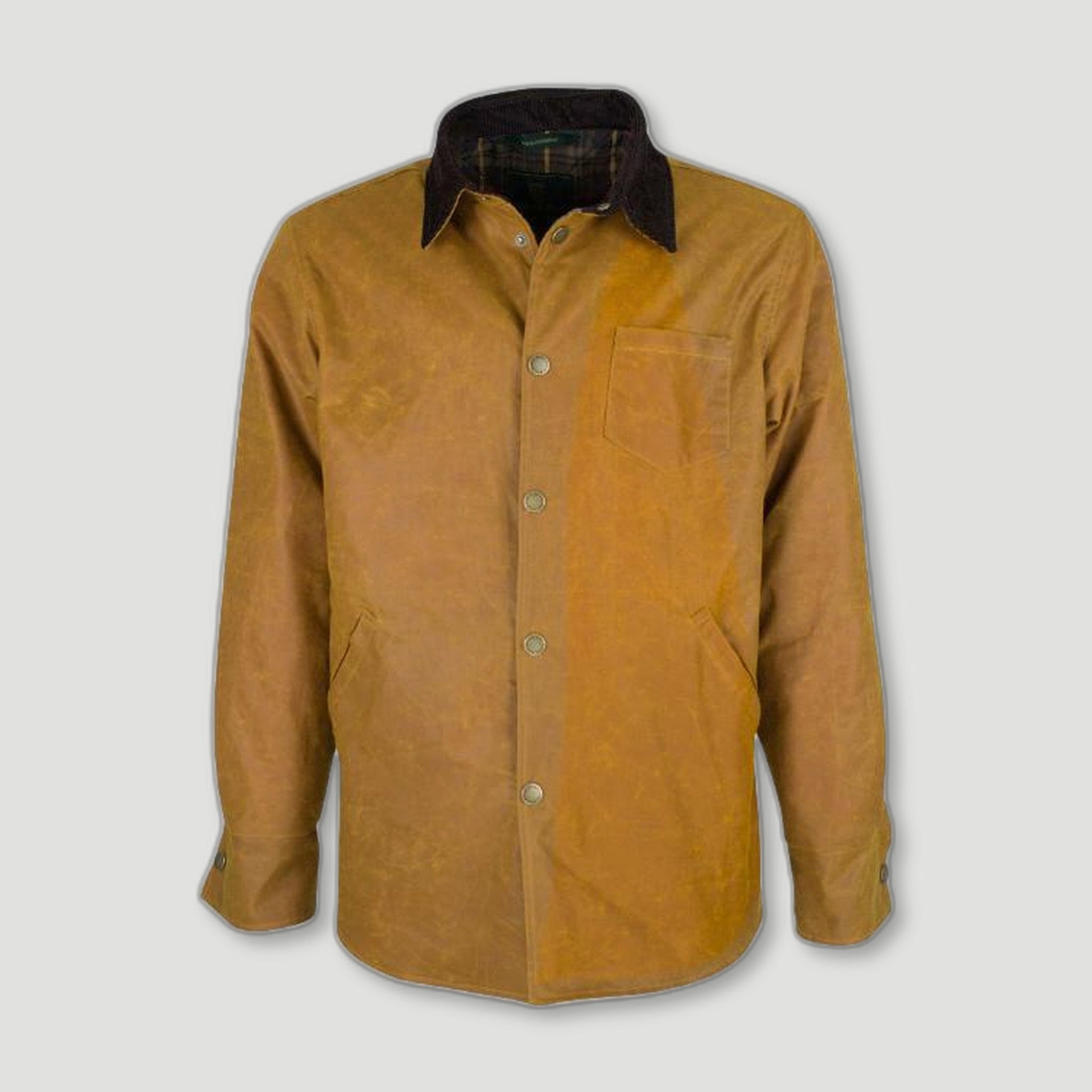 Front view of Men's Alum Waxed Shirt - Gold from Oxford Blue - British Made Waxed Jackets
