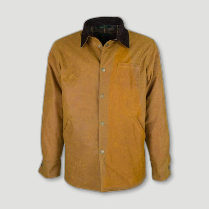 Front view of Men's Alum Waxed Shirt - Gold from Oxford Blue - British Made Waxed Jackets