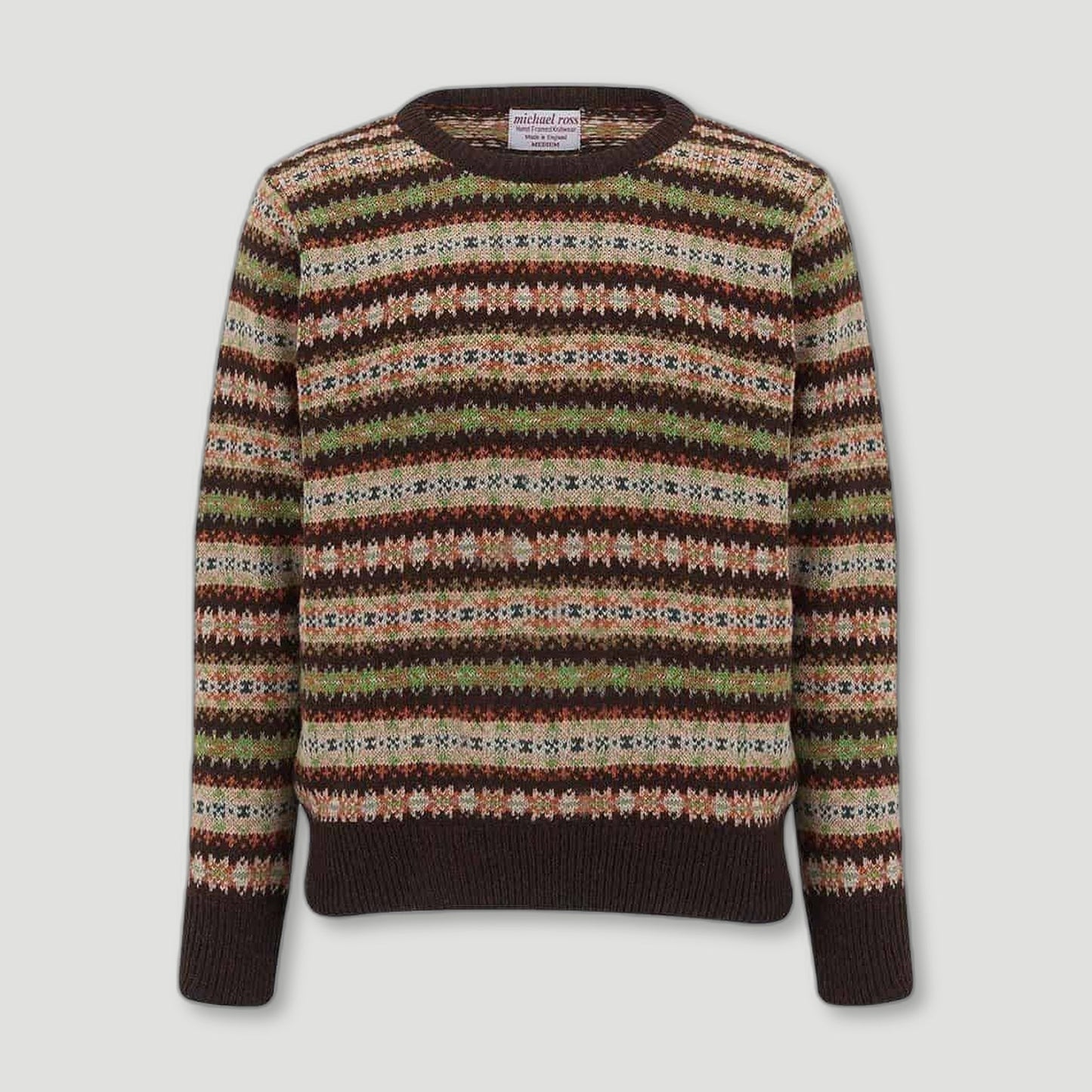 Men's Country Fair Isle Crew - Coffee from Michael Ross - British Made Wool Jumpers