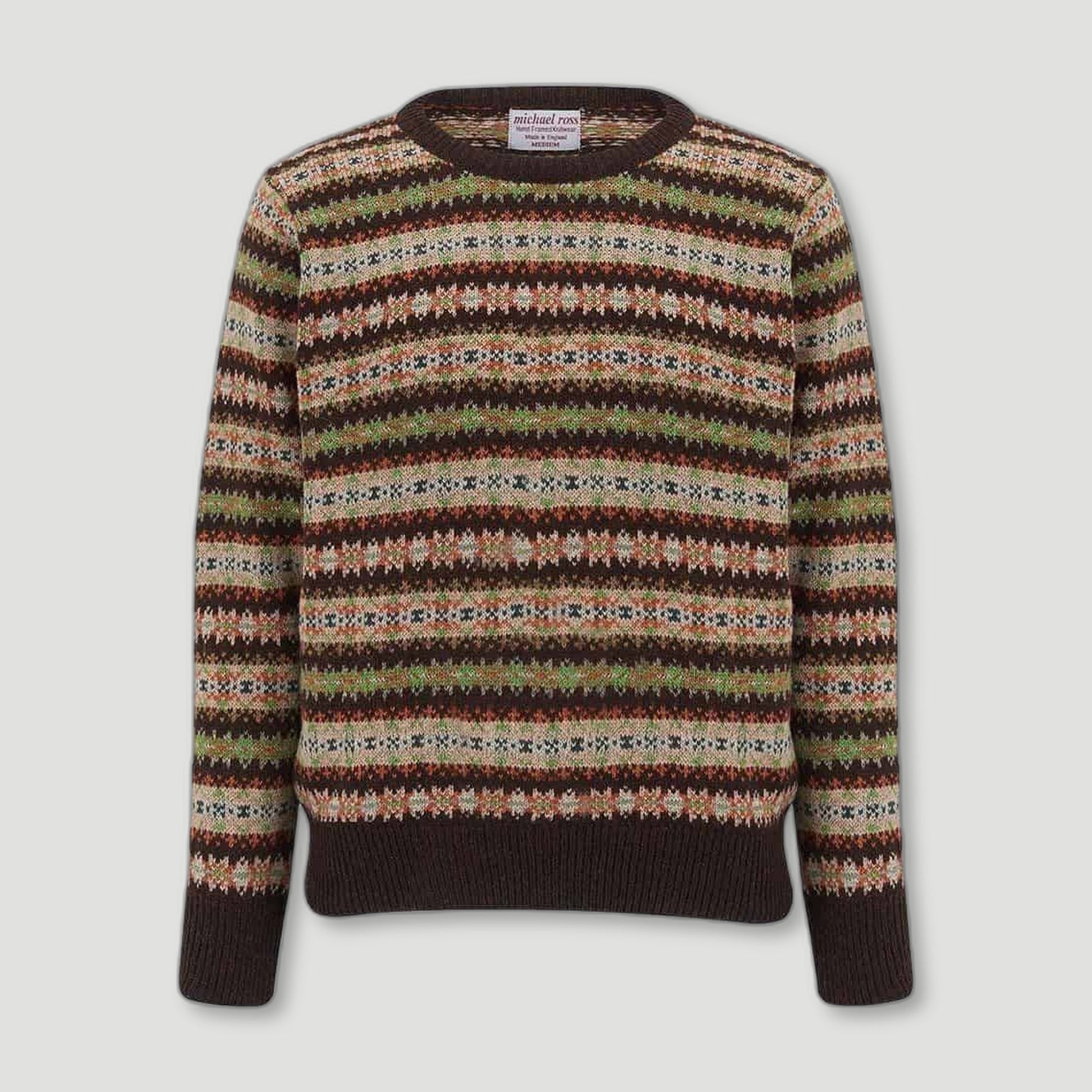 Men's Country Fair Isle Crew - Coffee from Michael Ross - British Made Wool Jumpers