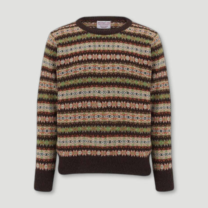 Men's Country Fair Isle Crew - Coffee from Michael Ross - British Made Wool Jumpers