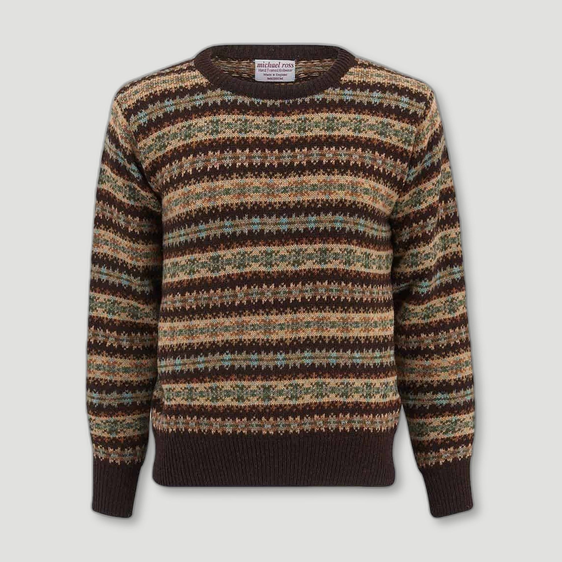 Men's Country Fair Isle Crew - Light Coffee from Michael Ross - British Made Wool Jumpers