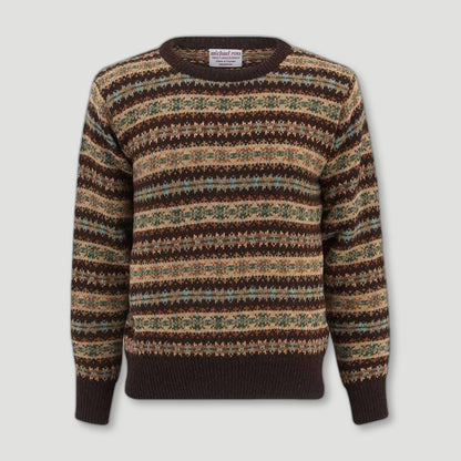 Men's Country Fair Isle Crew - Light Coffee from Michael Ross - British Made Wool Jumpers
