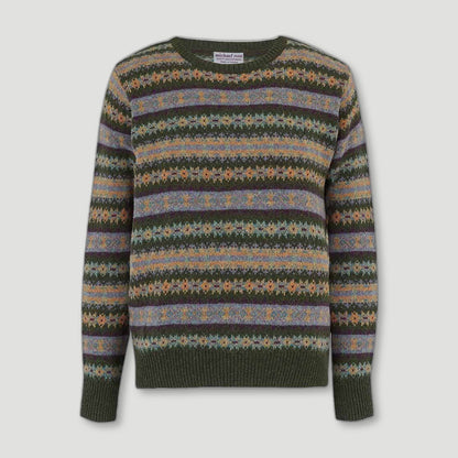 Men's Country Fair Isle Crew - Loden Green from Michael Ross - British Made Wool Jumpers