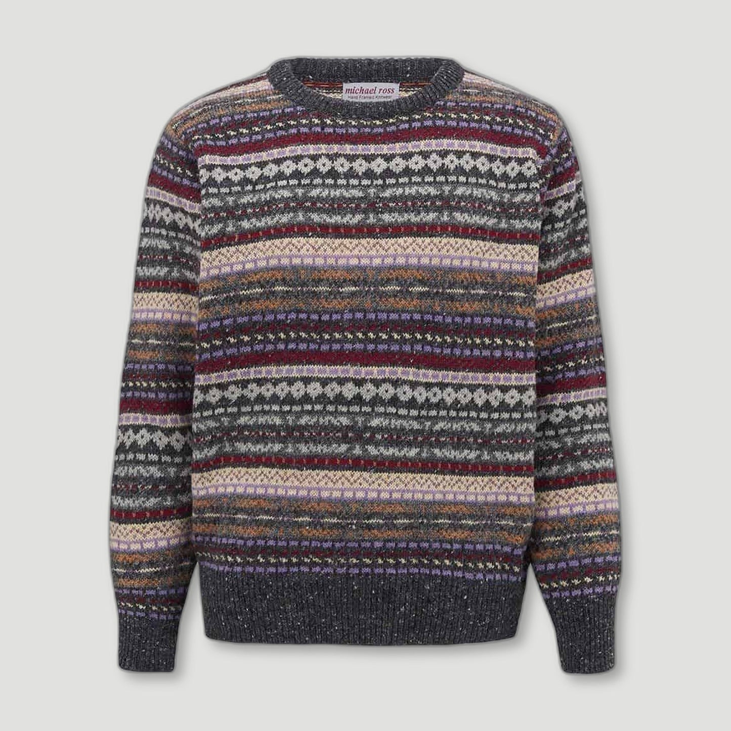 Men's Fishermans Fair Isle Crew - Flannel Grey from Michael Ross - British Made Wool Jumpers