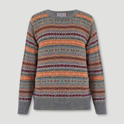 Men's Harvest Fair Isle - Flannel Grey from Michael Ross - British Made Wool Jumpers