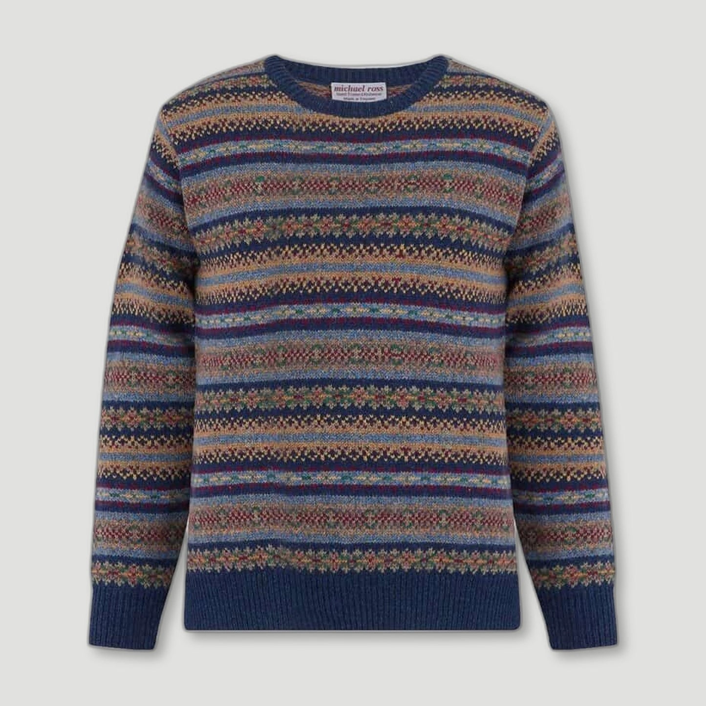 Men's Harvest Fair Isle - Indigo Blue from Michael Ross - British Made Wool Jumpers