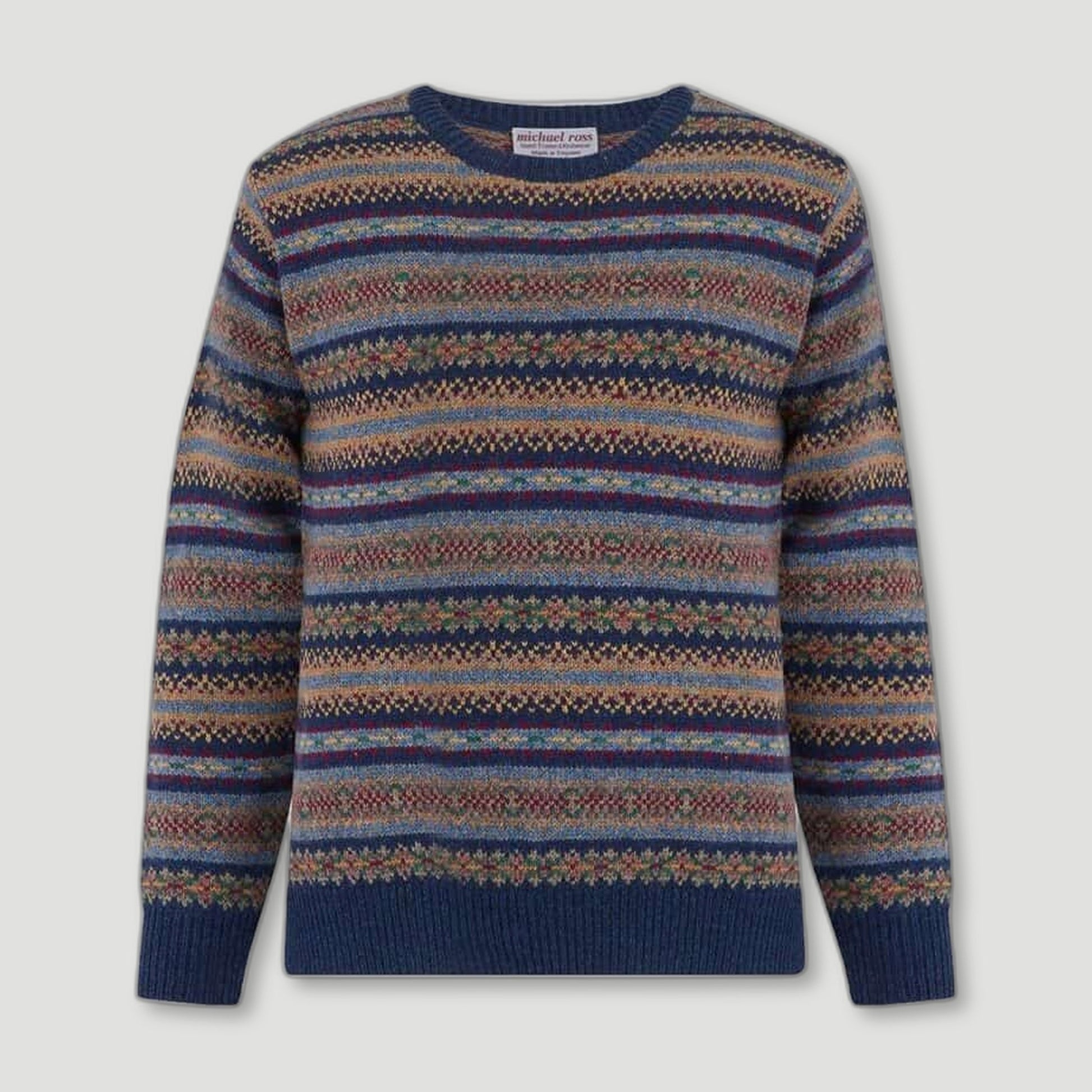 Men's Harvest Fair Isle - Indigo Blue from Michael Ross - British Made Wool Jumpers