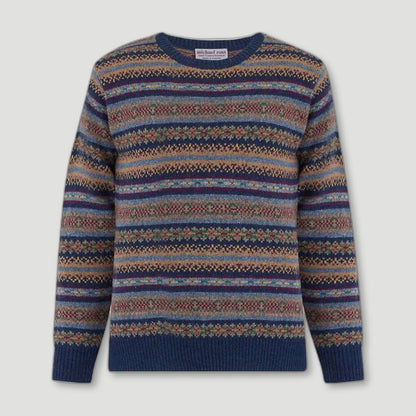 Men's Harvest Fair Isle - Indigo Blue from Michael Ross - British Made Wool Jumpers