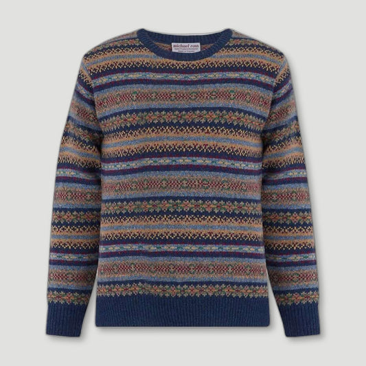 Men's Harvest Fair Isle - Indigo Blue from Michael Ross - British Made Wool Jumpers