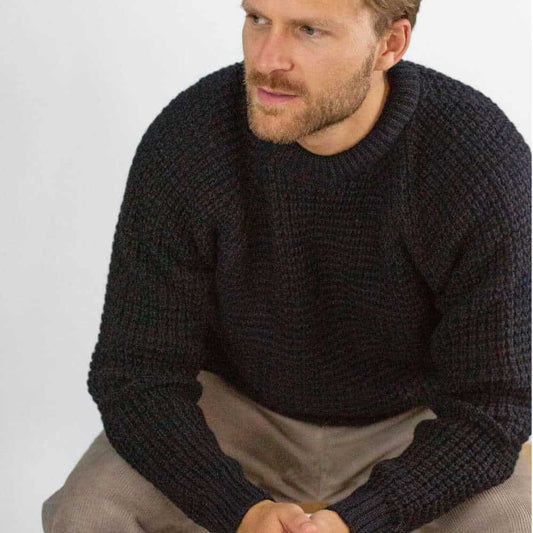 Men's Navy Waffle Crew Neck Jumper