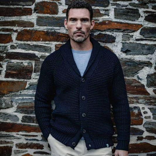 Men's Navy Waffle Shawl Cardigan