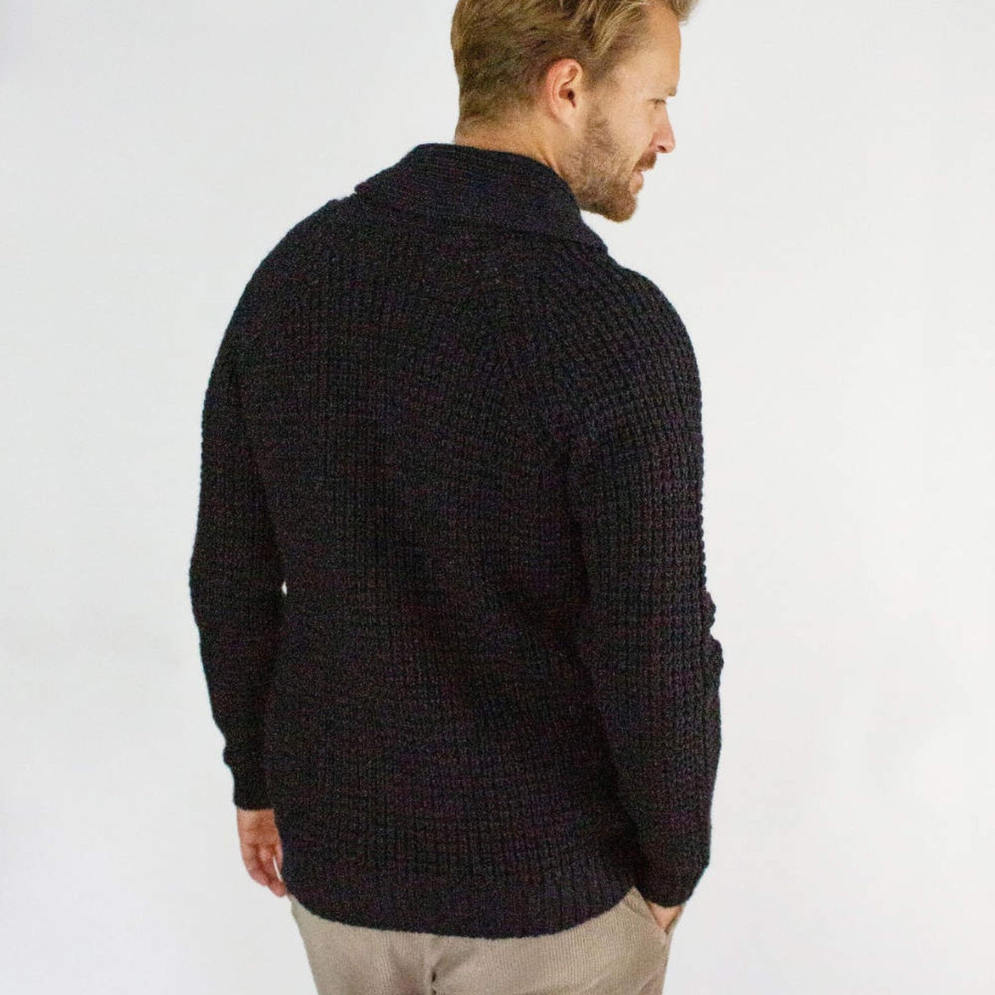 Men's Navy Waffle Shawl Cardigan