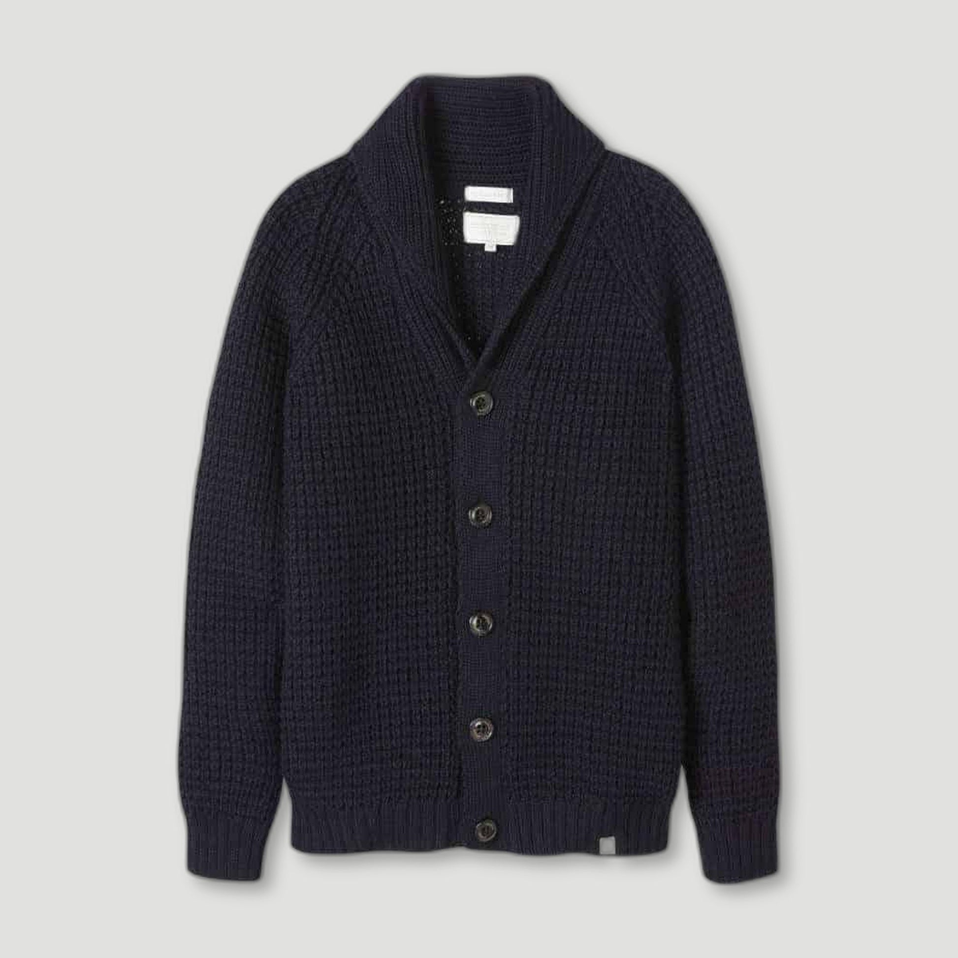 Men's Navy Waffle Shawl Cardigan from Peregrine Clothing - British Made Clothing