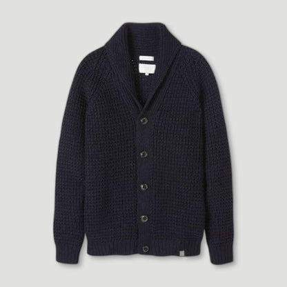 Men's Navy Waffle Shawl Cardigan from Peregrine Clothing - British Made Clothing