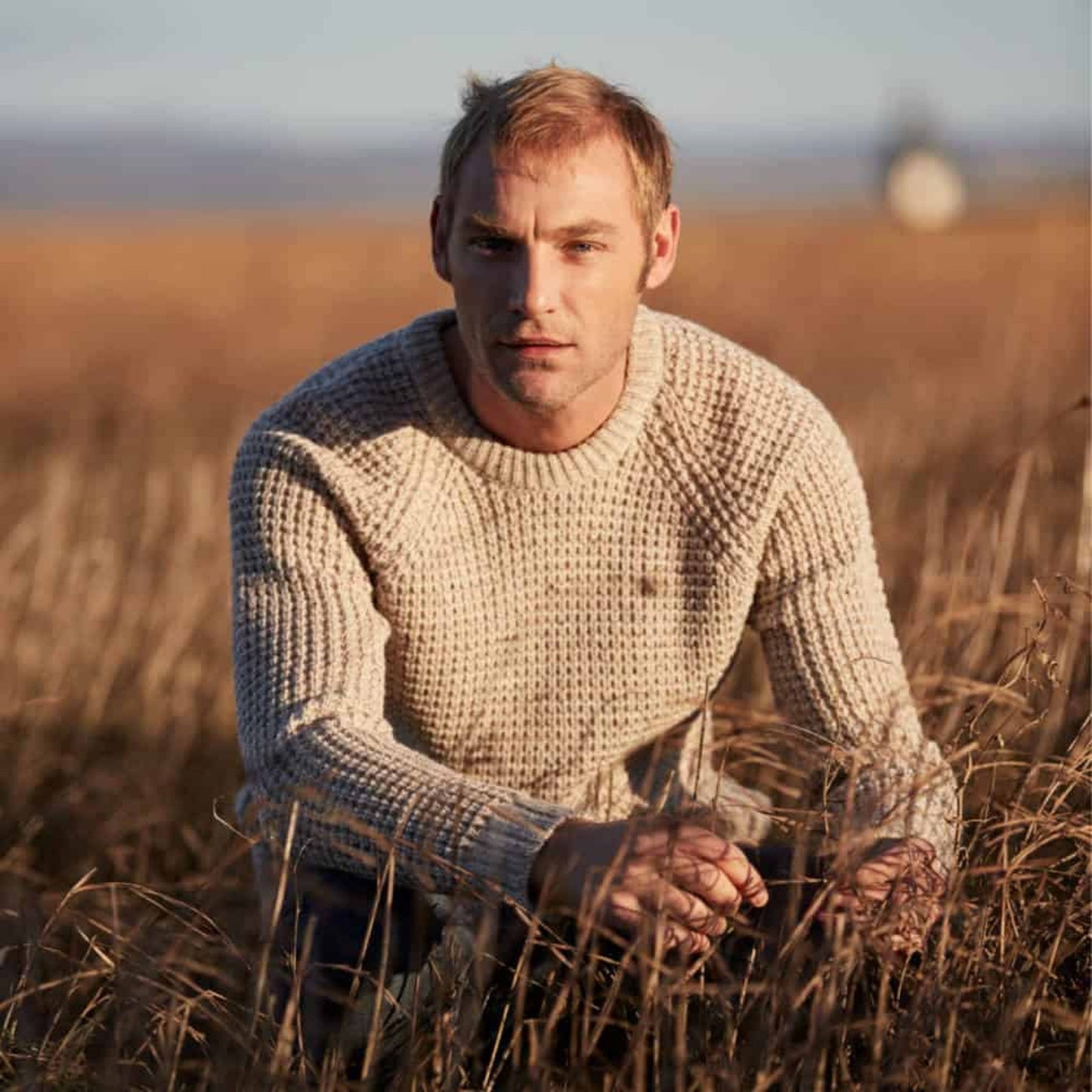 Men's Waffle Crew Neck Jumper - Skiddaw