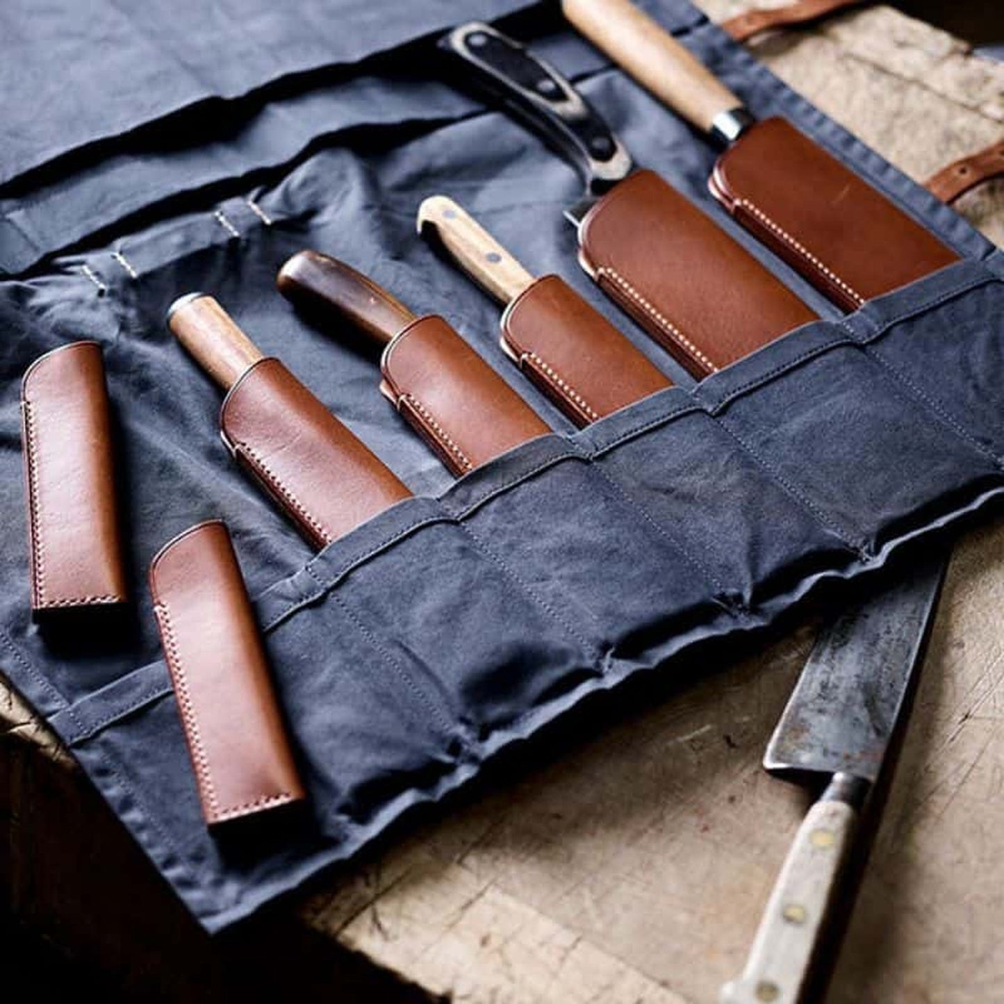 Midnight Blue Waxed Cotton Knife Roll