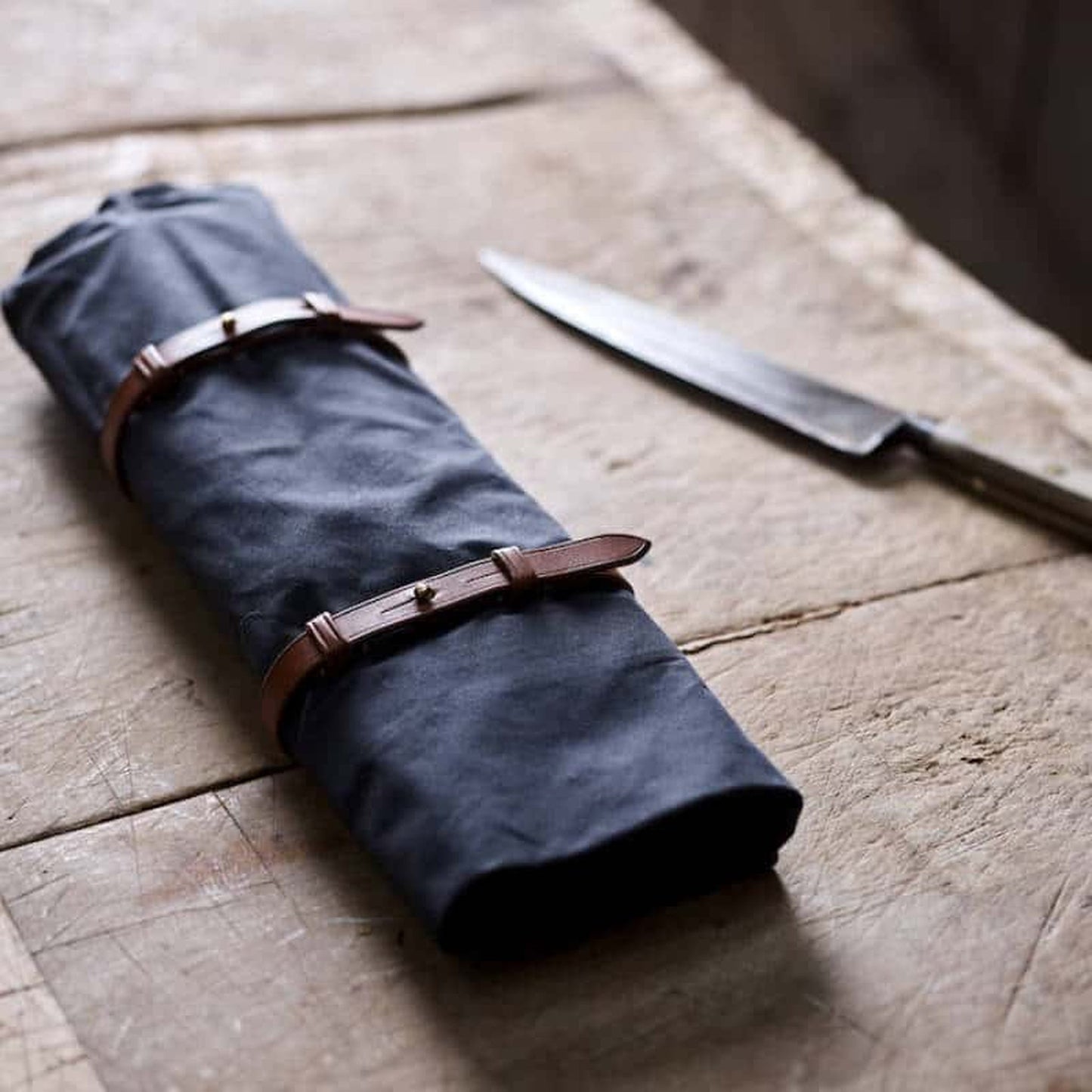 Midnight Blue Waxed Cotton Knife Roll