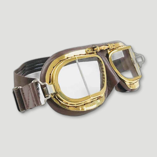 Side view of MK49 Compact Motorcycle Goggles - Brass and Black from Halcyon - British Made Driving Goggles