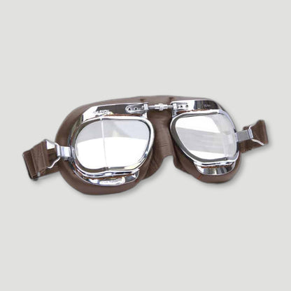 MK49 Compact Motorcycle Goggles - Chrome and Brown from Halcyon - British Made Driving Goggles