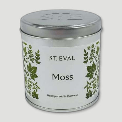Front view of Moss Tin Candle from St Eval Candles - British Made Candles