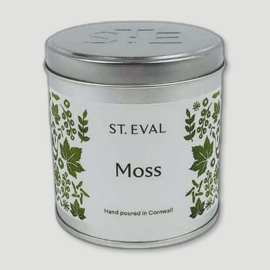 Front view of Moss Tin Candle from St Eval Candles - British Made Candles