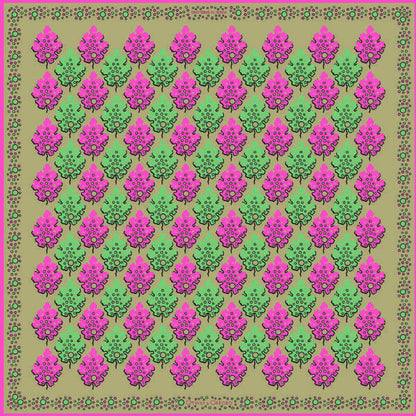 Motif Silk Pocket Square - Camel, Green & Pink