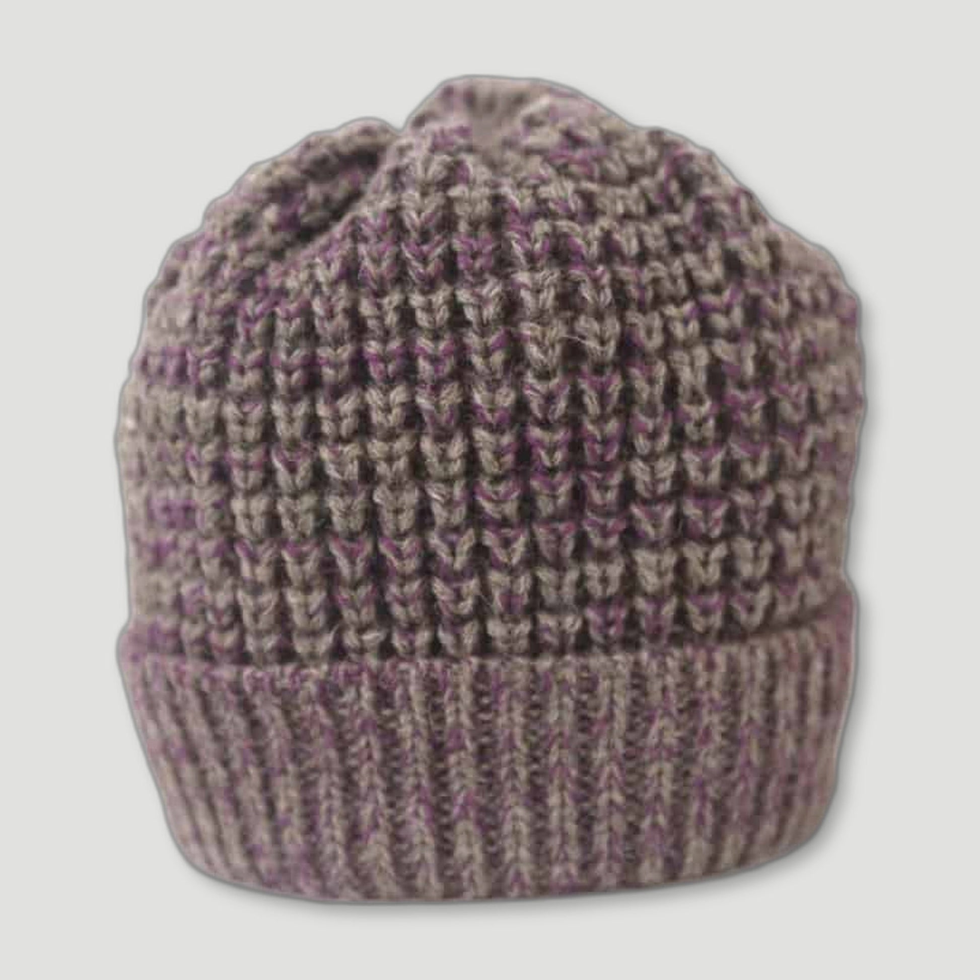 Natural Purple & Grey Beanie from Izzy Lane - British Made Wool Clothing