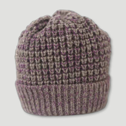 Natural Purple & Grey Beanie from Izzy Lane - British Made Wool Clothing