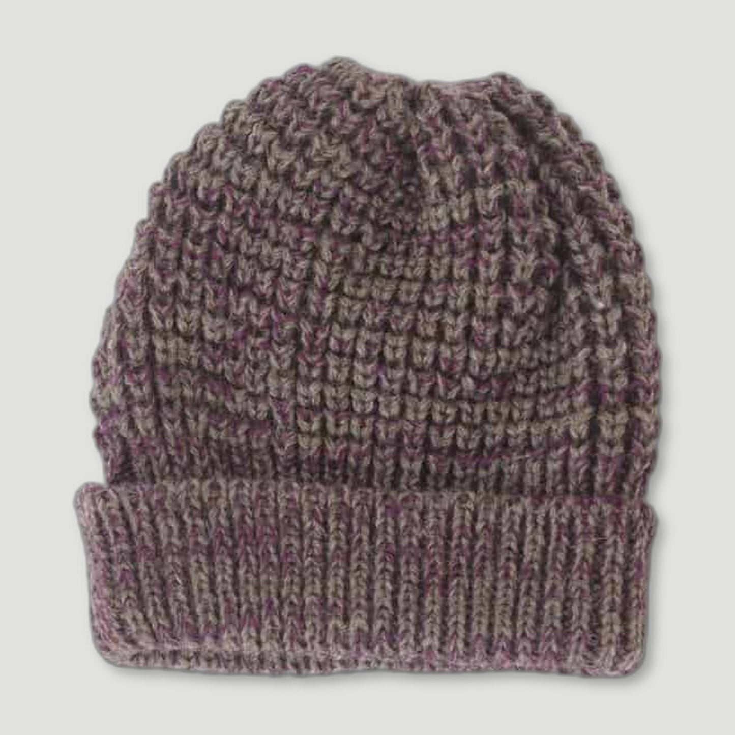 Top view of Natural Purple & Grey Beanie from Izzy Lane - British Made Wool Clothing