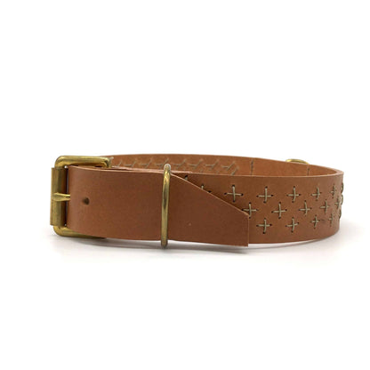 Natural Tan Leather Sashiko Leather Dog Collar