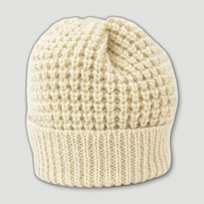 Front view of Natural White Beanie from Izzy Lane - British Made Wool Clothing