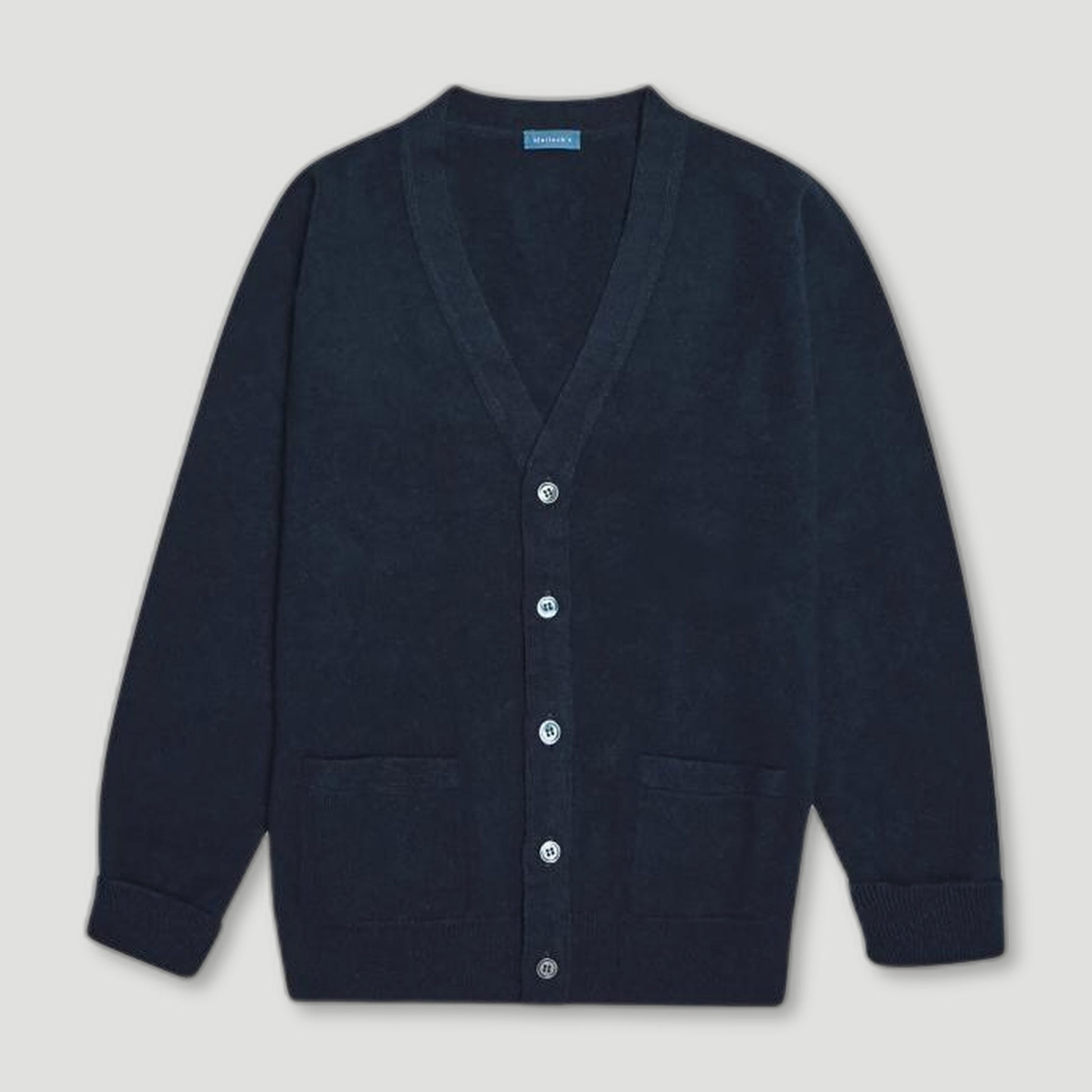 Navy Stewart Fine Lambswool Cardigan from Malloch's - British Made Wool Jumpers