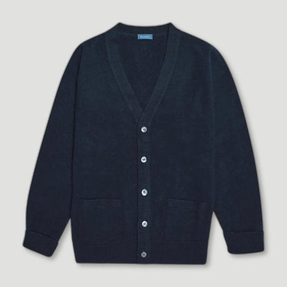Navy Stewart Fine Lambswool Cardigan from Malloch's - British Made Wool Jumpers