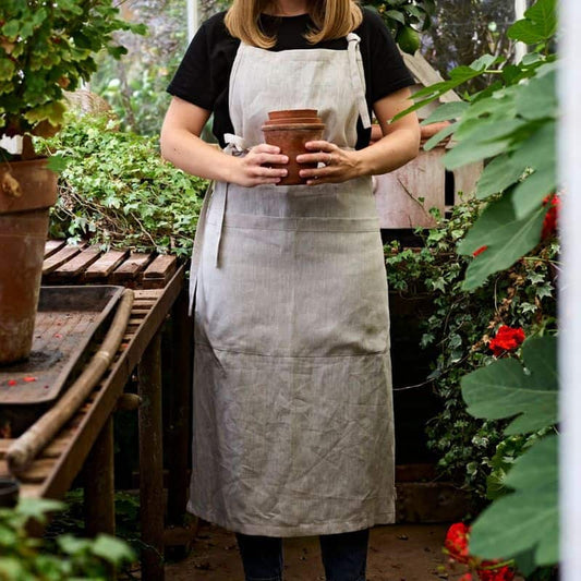 Oatmeal Long Length Linen Bib Apron