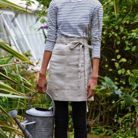 Oatmeal Medium Length Linen Waist Apron
