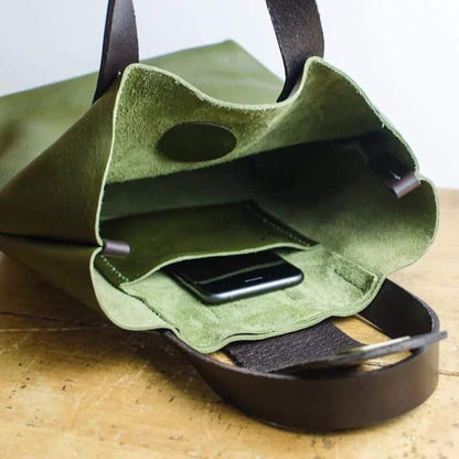 Olive Green Italian Leather Handbag (wide fastener)