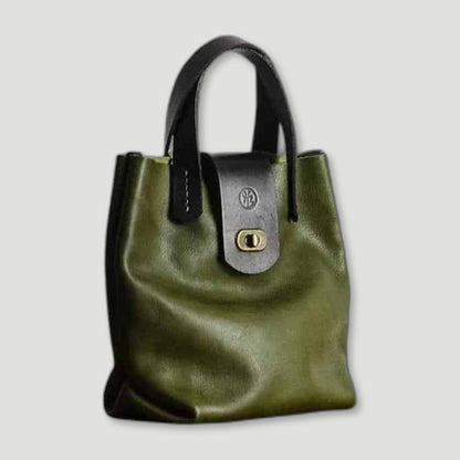 Olive Green Italian Leather Handbag (wide fastener) from Heather Borg - British Made Leather Bags