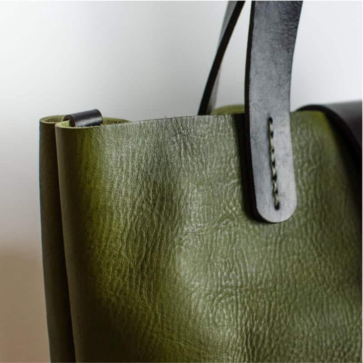 Olive Green Italian Leather Tote Bag
